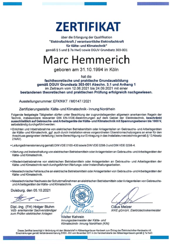 HKK Marc Hemmerich Zertifizierung